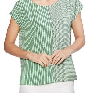 VINCE CAMUTO Women’s Green Linear Mix Print Top XS